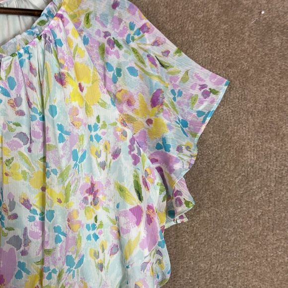 LC Lauren Conrad Fit & Flare Dress Womens Plus 3X Multi Ruffle Floral Georgette - Picture 5 of 12